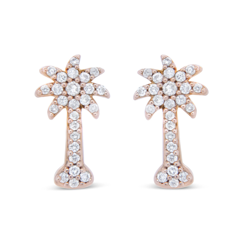 10K Rose Gold 1/4 Cttw Diamond Palm Tree Push Back Stud Earrings (H-I Color, I1-I2 Clarity) - image 2