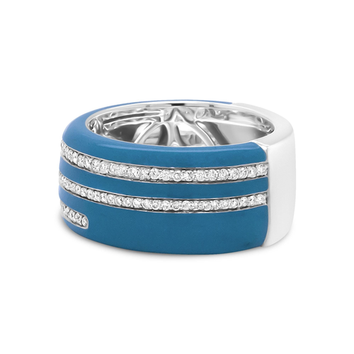.925 Sterling Silver Turquoise Enamel 5/8 Cttw Round Diamond Wide Band Statement Ring (F-G Color, VS1-VS2 Clarity) - image 2